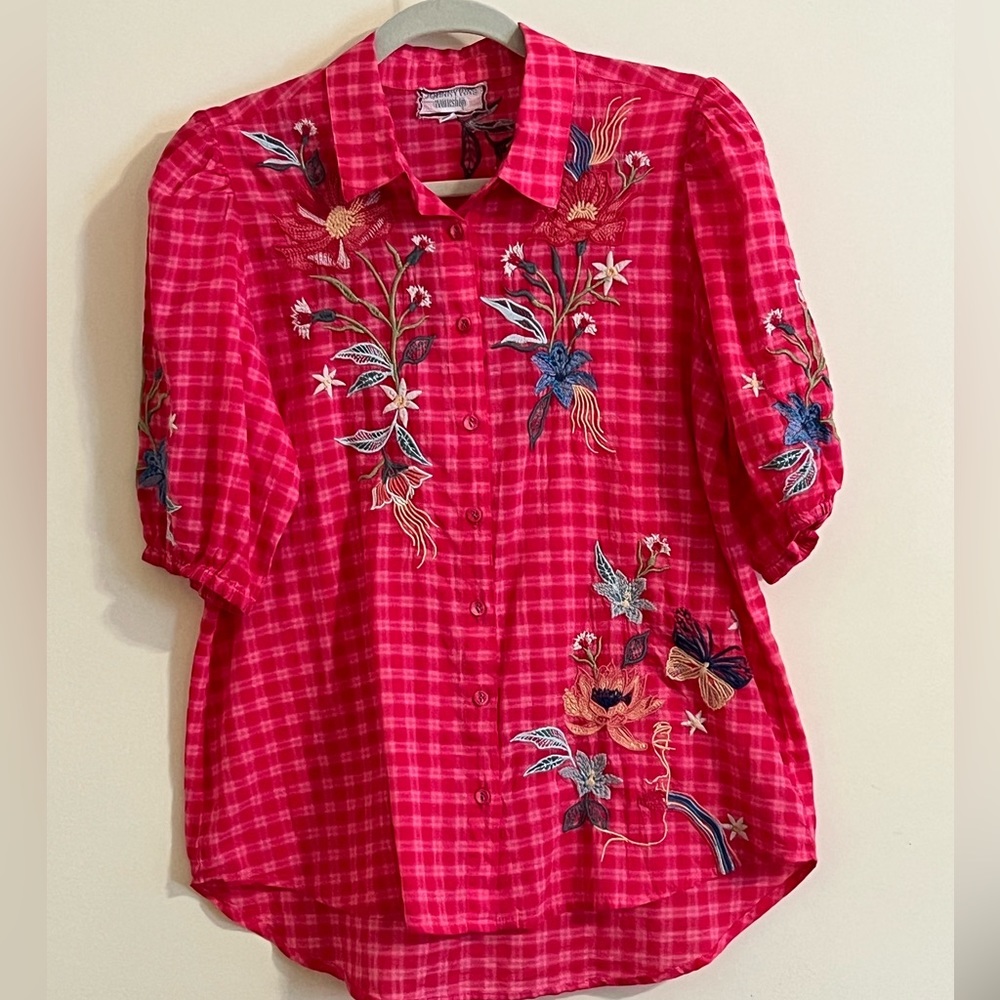 Johnny Was cotton embroidered blouse